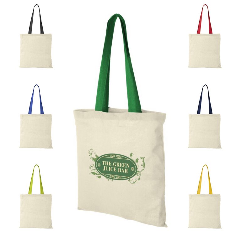 Shopper Cotone Naturale Manici Colorati 100gr Shopper in Cotone Naturale Manici Colorati 100gr