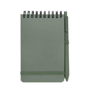 Blocco Note A6 e Penna in Plastica Destinata all'Oceano con Logo verde Blocco Note A6 e Penna in Plastica Destinata all'Oceano con Logo verde