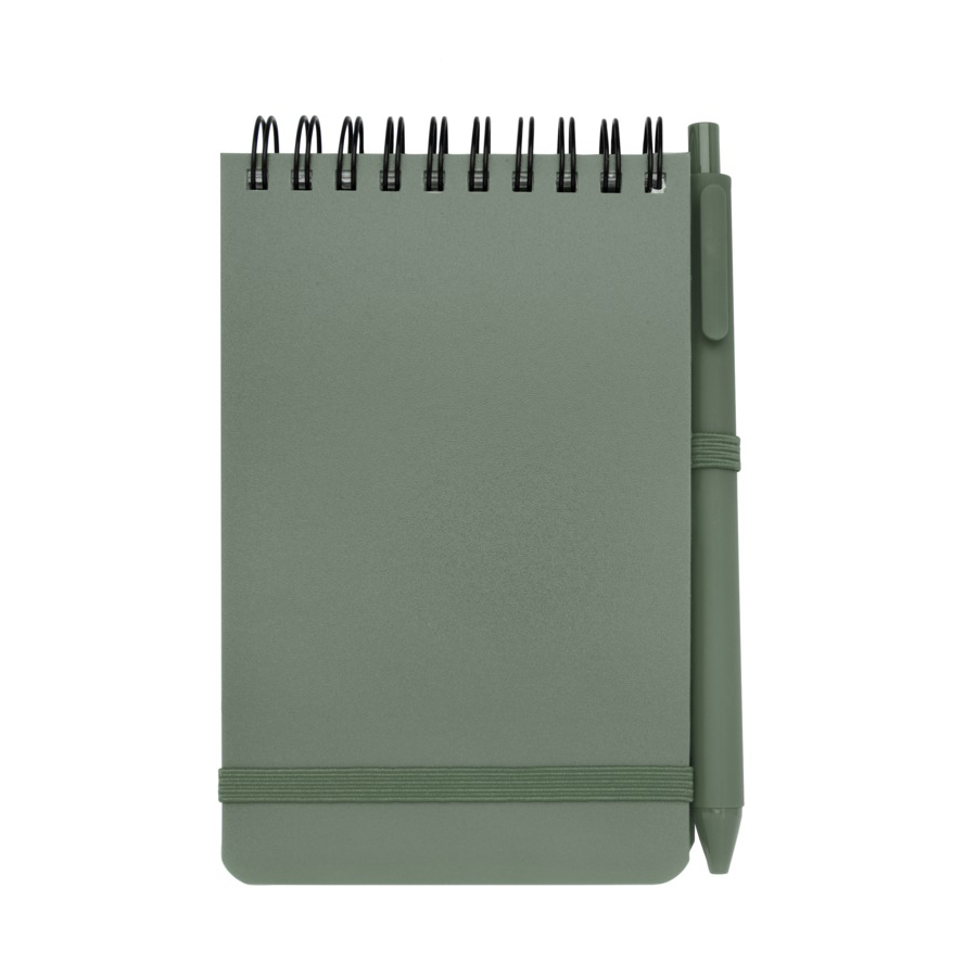 Blocco Note A6 e Penna in Plastica Destinata all'Oceano con Logo verde