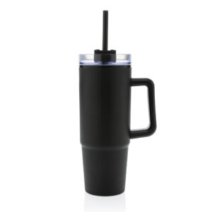 Tazza Termica con Cannuccia 750 ml Plastica Riciclata nera Tazza Termica con Cannuccia 750 ml Plastica Riciclata nera