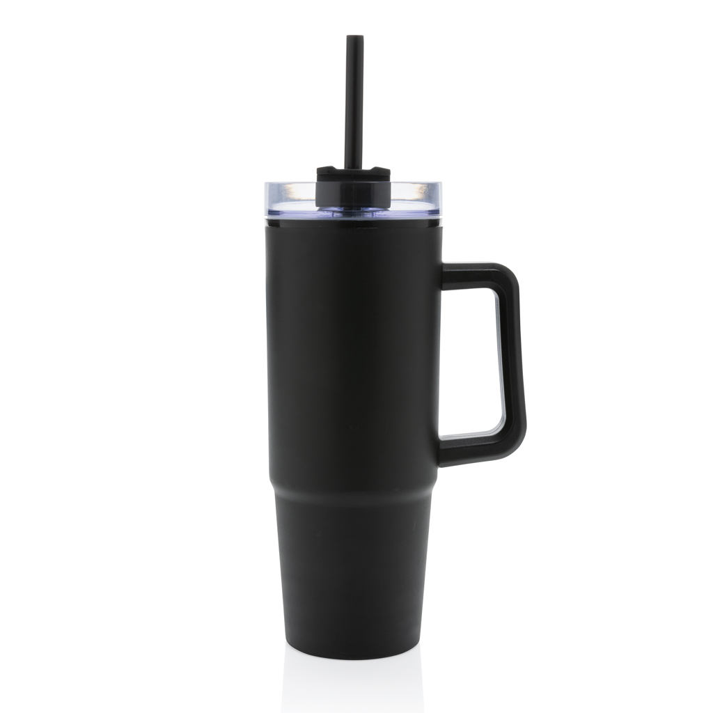 Tazza Termica con Cannuccia 750 ml Plastica Riciclata nera Tazza Termica con Cannuccia 750 ml Plastica Riciclata nera