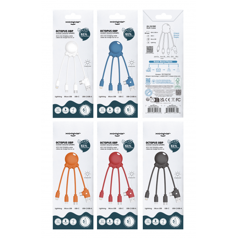 Cavo Multi USB in Plastica OBP Octopus Xoopar® confezione Cavo Multi USB in Plastica OBP Octopus Xoopar® confezione
