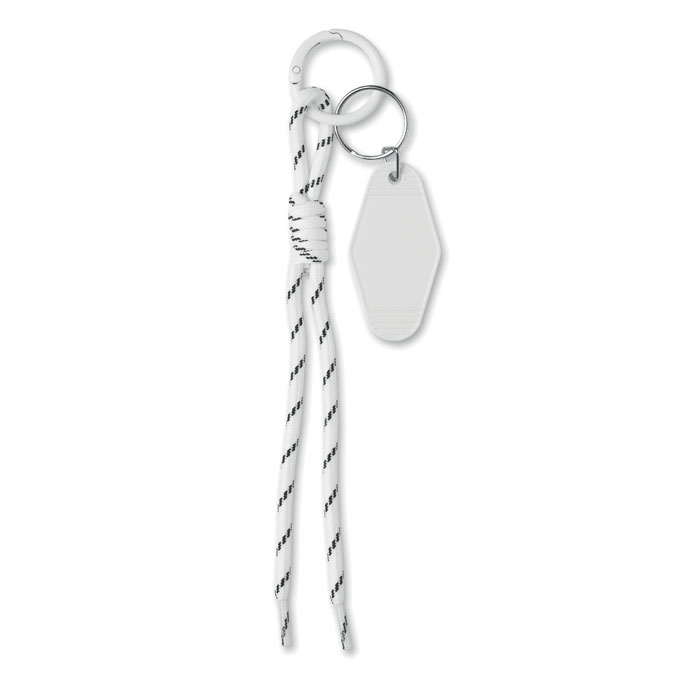 Portachiavi in corda con targhetta personalizzabile e anello in bianco